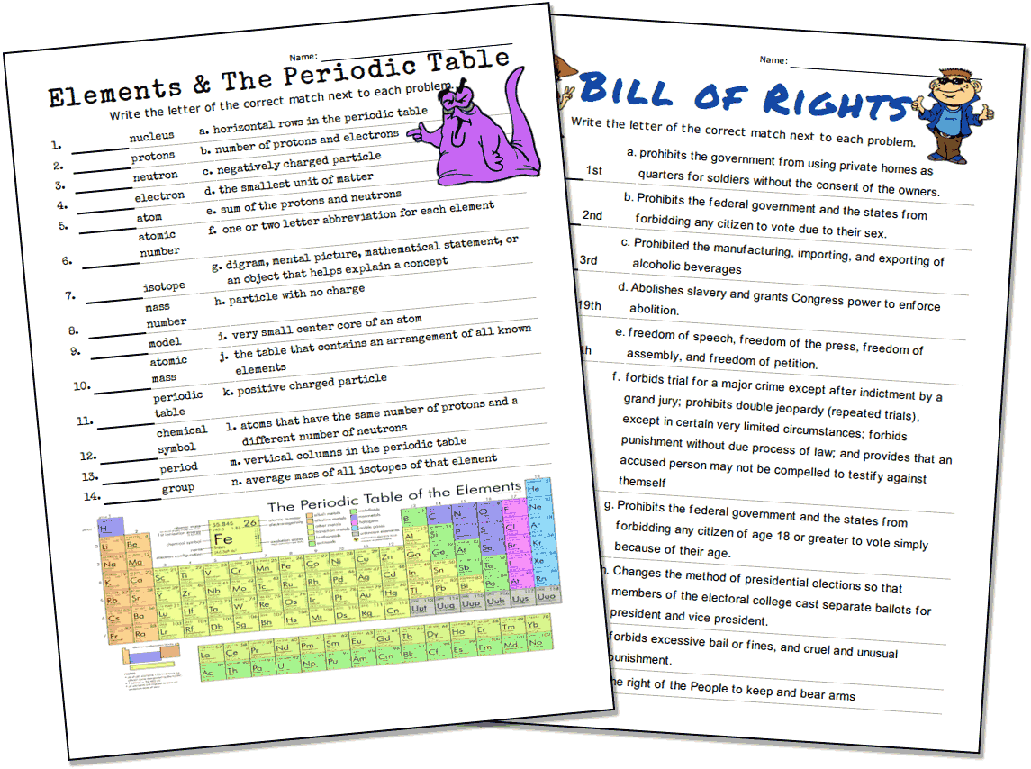 Match-up Worksheet Maker