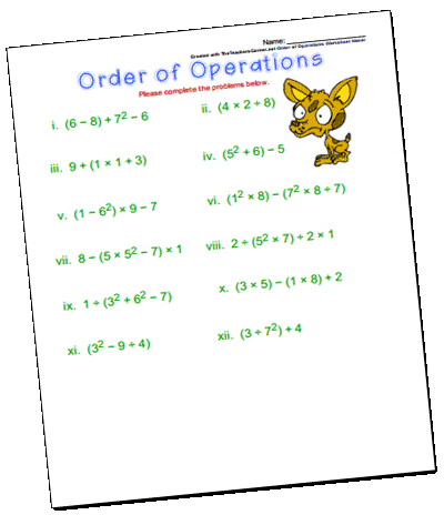 Order of Operations Worksheets