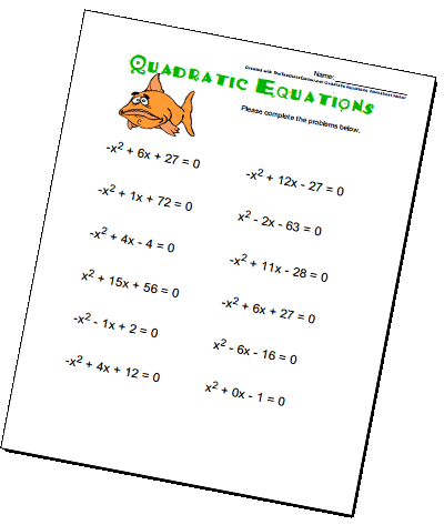 Quadratic Equations Worksheets