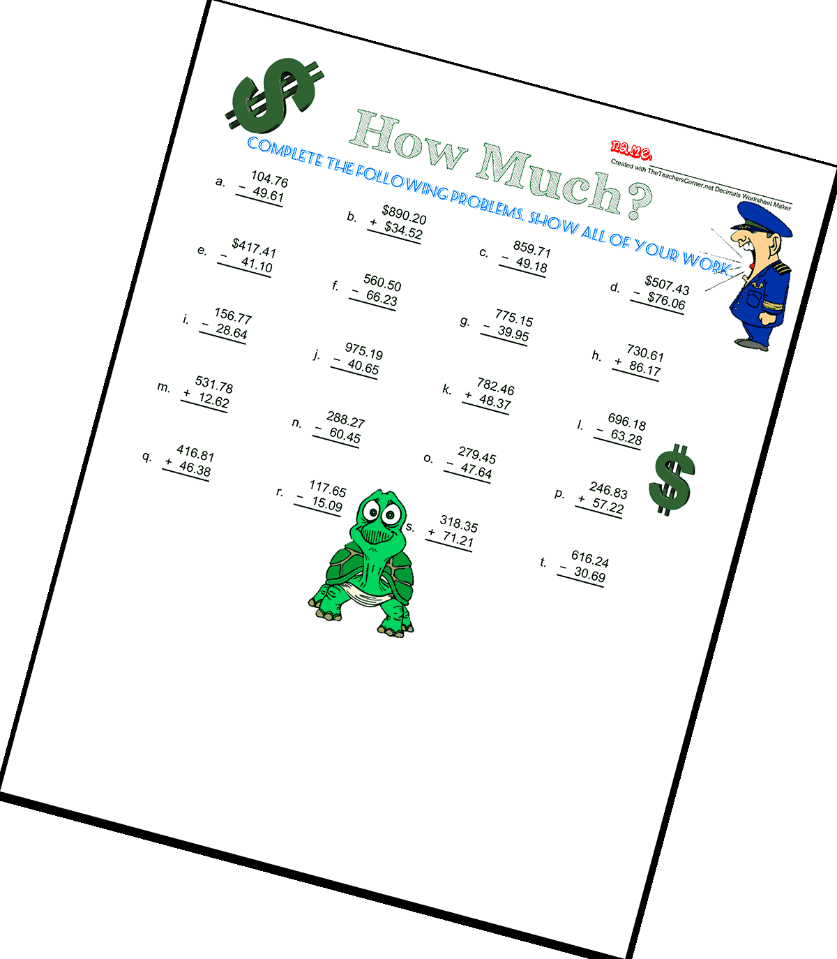 math worksheets decimal place